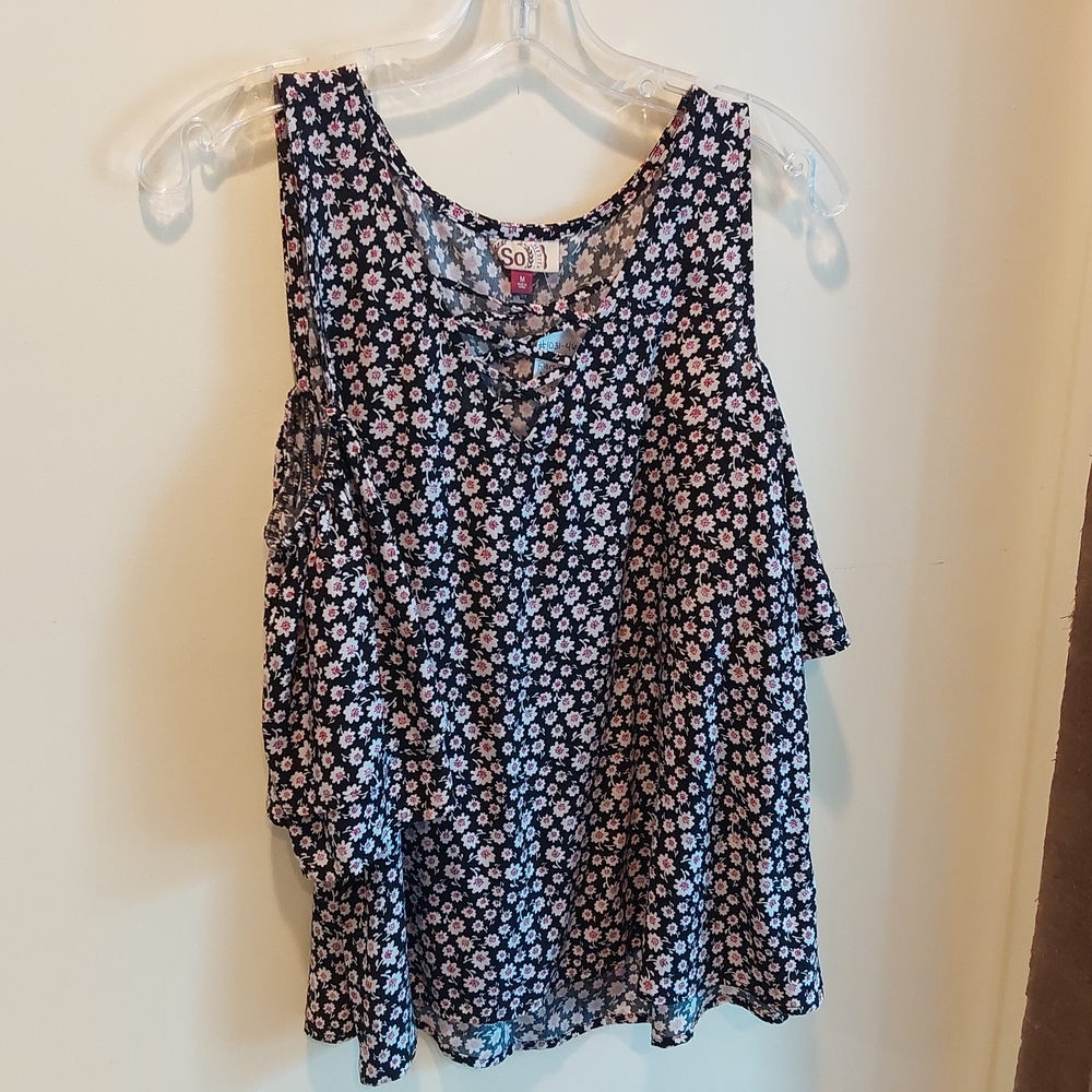 SO Black and Pink Floral Tank Top